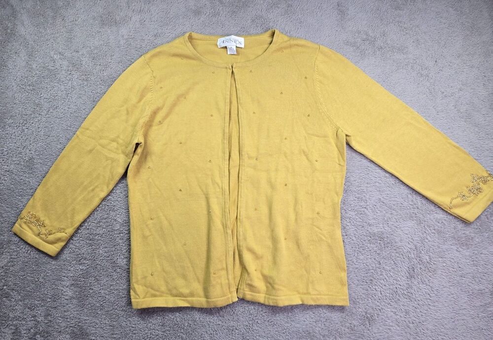 Casual Corner Annex Beaded Women's M Cardigan Sweater Acrylic Cotton Mustard